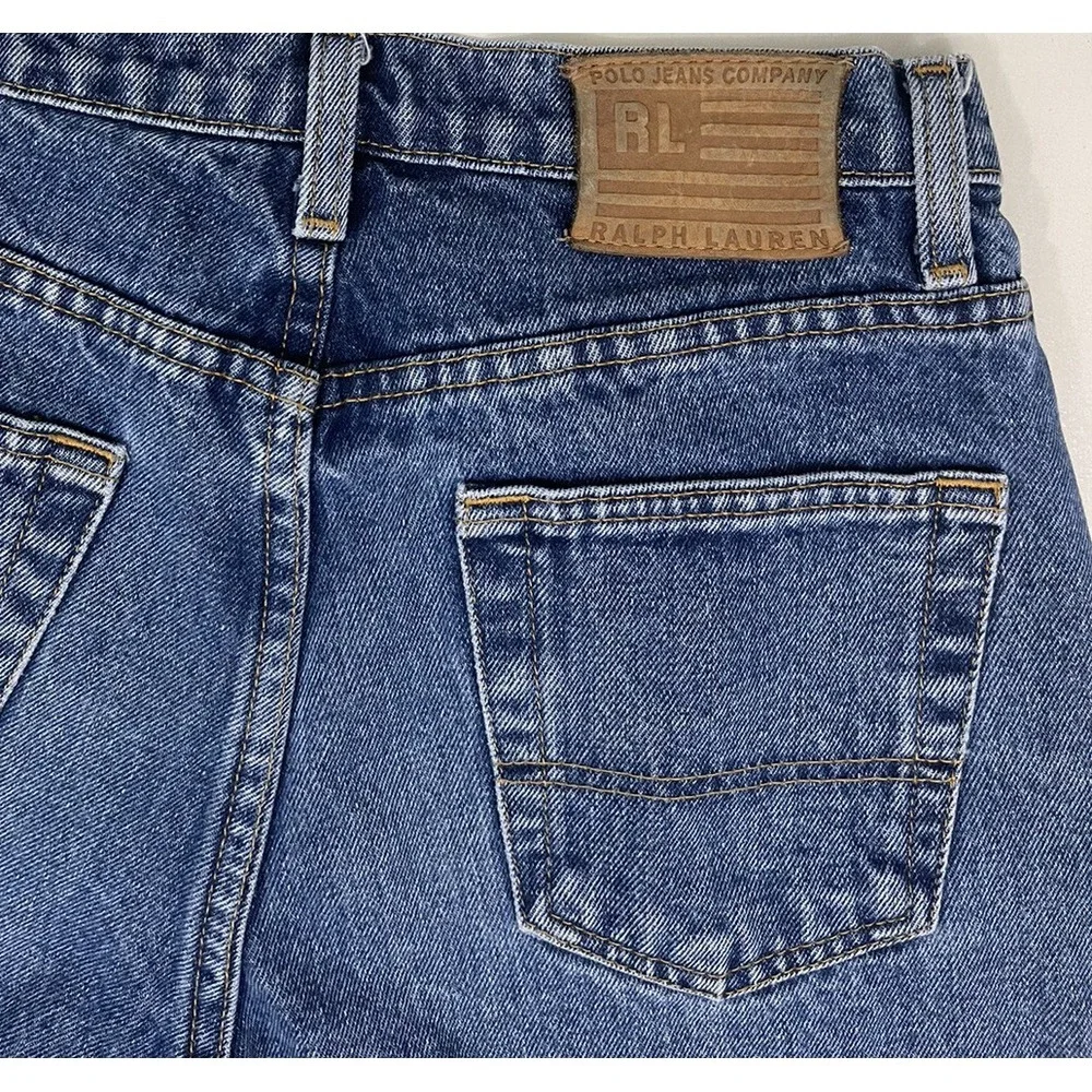 VTG Polo Ralph Lauren Jeans Men‎ Actual 28x27 Y2K Medium Wash Leather Patch